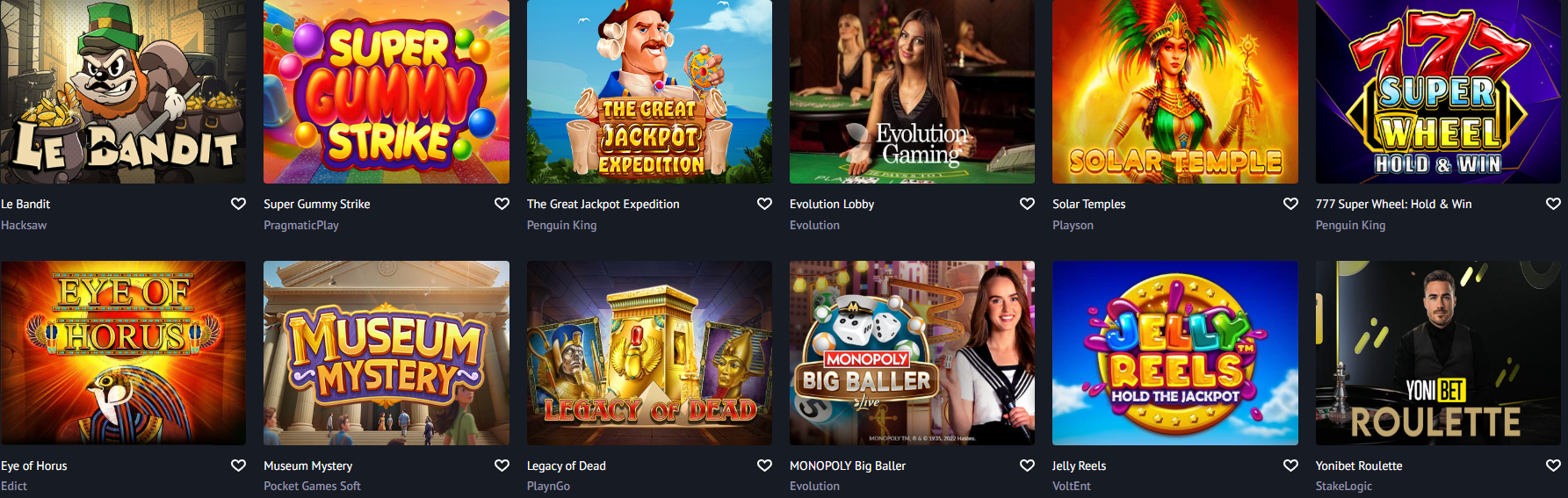 Collection de machines à sous Yonibet - Jeux à haut RTP